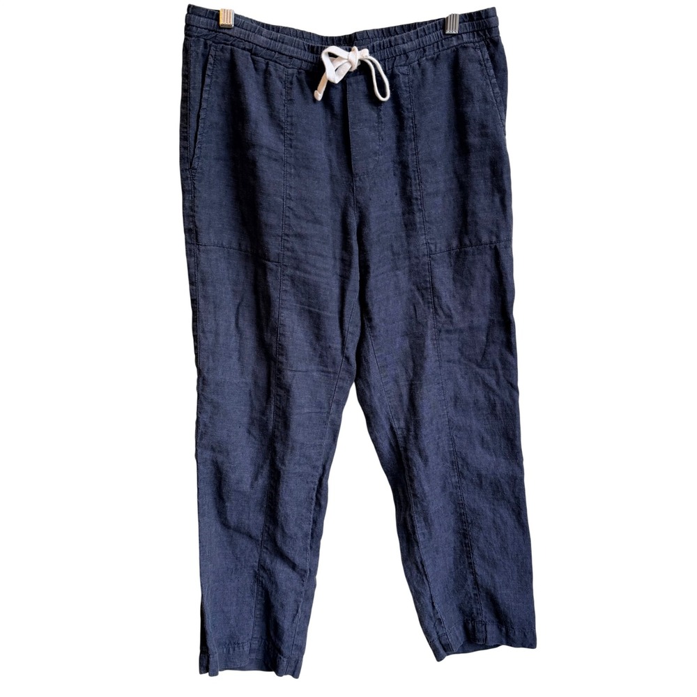 Roots Linen Pants Womens M Blue Straight Leg‎ Drawstring 100% Linen Boho